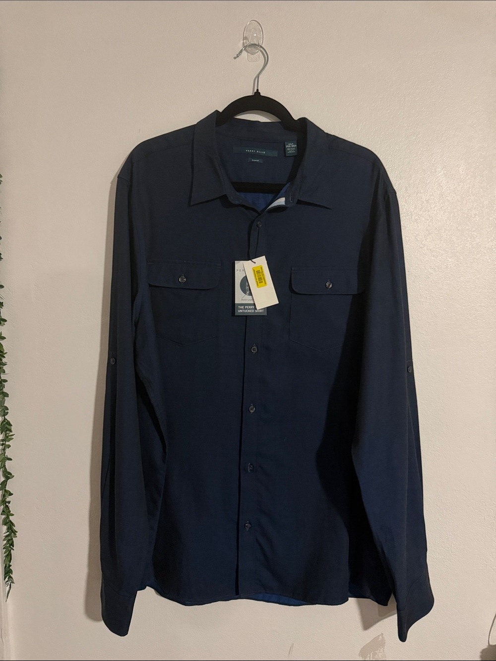 Perry Ellis Navy Long-Sleeve Casual Button-Down Shirt